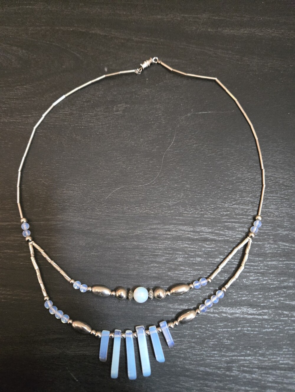 Silver-Tone Blue Bead Layered Necklace
